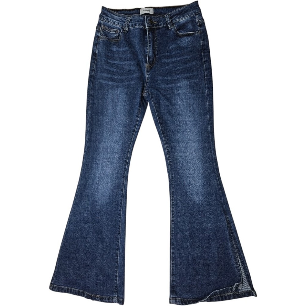 Bamboo Women Dark Wash High Rise Flare Bell Bottom Jeans with Side Slits Size 15